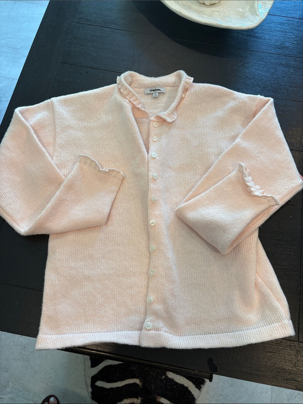 Polagram Pale Pink Ruffle-Trim Button Cardigan- Small